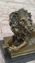 Load image into Gallery viewer, Guardian Lion Bronze Metal Figure Sculpture Statue on Marble Base after Antoine Barye