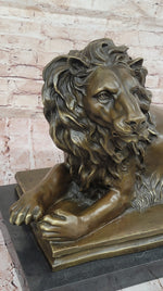 Guardian Lion Bronze Metal Figure Sculpture Statue on Marble Base after Antoine Barye