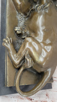 Load image into Gallery viewer, Guardian Lion Bronze Metal Figure Sculpture Statue on Marble Base after Antoine Barye