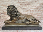 Guardian Lion Bronze Metal Figure Sculpture Statue on Marble Base after Antoine Barye