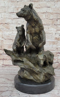 Load image into Gallery viewer, Large Mother Bear With her Cubs on a Rock Bronze Art Deco Marble Sculpture Barye