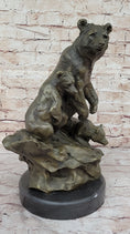 Load image into Gallery viewer, Large Mother Bear With her Cubs on a Rock Bronze Art Deco Marble Sculpture Barye