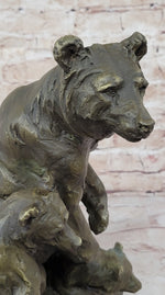 Large Mother Bear With her Cubs on a Rock Bronze Art Deco Marble Sculpture Barye