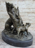 Load image into Gallery viewer, HUNTING DOGS ENGLISH BULLDOG SHEPHERD BRONZE SCULPTURE FIGURINE MARBLE BASE DECO