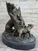HUNTING DOGS ENGLISH BULLDOG SHEPHERD BRONZE SCULPTURE FIGURINE MARBLE BASE DECO