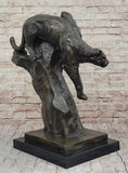 Load image into Gallery viewer, Mountain Lion Panther Puma Climbing Down Tree Bronze Metal Statue Sculpture on Marble Base