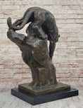 Load image into Gallery viewer, Mountain Lion Panther Puma Climbing Down Tree Bronze Metal Statue Sculpture on Marble Base