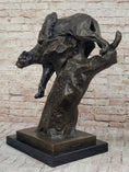 Load image into Gallery viewer, Mountain Lion Panther Puma Climbing Down Tree Bronze Metal Statue Sculpture on Marble Base