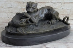 Panther Puma Mountain Lion vs. Alligator Cayman Crocodile Bronze Sculpture Statue