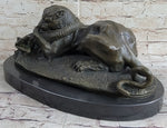 Panther Puma Mountain Lion vs. Alligator Cayman Crocodile Bronze Sculpture Statue