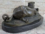 Panther Puma Mountain Lion vs. Alligator Cayman Crocodile Bronze Sculpture Statue