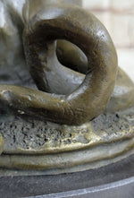 Panther Puma Mountain Lion vs. Alligator Cayman Crocodile Bronze Sculpture Statue