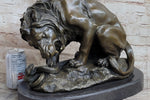 Lion vs. Snake Bronze Statue Sculpture Figure by Antoine Barye on Marble Base