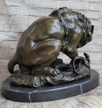 Lion vs. Snake Bronze Statue Sculpture Figure by Antoine Barye on Marble Base