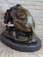 Lion vs. Snake Bronze Statue Sculpture Figure by Antoine Barye on Marble Base