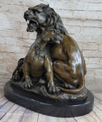 Male & Female Lion Necking Romantic Love Bronze Statue Sculpture Figure on Marble Base