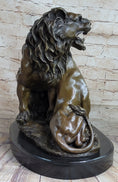 Load image into Gallery viewer, Male & Female Lion Necking Romantic Love Bronze Statue Sculpture Figure on Marble Base