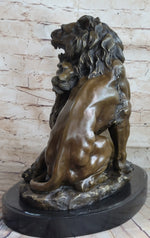 Male & Female Lion Necking Romantic Love Bronze Statue Sculpture Figure on Marble Base