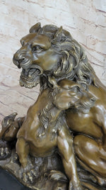 Male & Female Lion Necking Romantic Love Bronze Statue Sculpture Figure on Marble Base