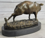 Cute Pig Hog Farm Animal Bronze Metal Statue Sculpture Figurine Decor Signed Art