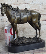 Large Original Loving Horse with his Saddle Western Art Cowboy Bronze Sculpture