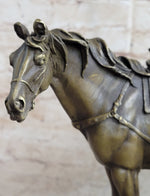 Large Original Loving Horse with his Saddle Western Art Cowboy Bronze Sculpture