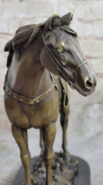 Large Original Loving Horse with his Saddle Western Art Cowboy Bronze Sculpture