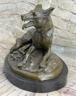 German Shepherd Dog Canine Bronze Art Sculpture Statue on Marble Base