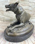 German Shepherd Dog Canine Bronze Art Sculpture Statue on Marble Base