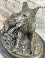 German Shepherd Dog Canine Bronze Art Sculpture Statue on Marble Base