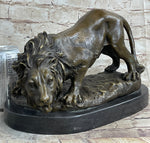 Lion Stalking Prey Hot Cast Bronze Sculpture Statue Art by Antoine Barye on Marble Base