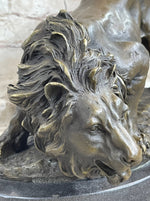 Lion Stalking Prey Hot Cast Bronze Sculpture Statue Art by Antoine Barye on Marble Base