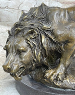 Lion Stalking Prey Hot Cast Bronze Sculpture Statue Art by Antoine Barye on Marble Base