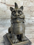 Load image into Gallery viewer, Chinese Foo Dog Guardian Lion Bronze Statue Sculpture Figure Marble Base 7.5" x 5"