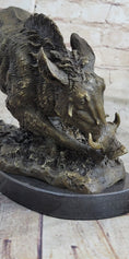 Load image into Gallery viewer, Wild Boar Feral Hog Pig Kicking Hind Legs Bronze Sculpture Statue Figure on Marble Base