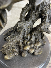 Bear Catching Salmon Bronze Metal Bust Statue Sculpture Original Art on Marble Base