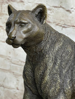 Mountain Lion Puma Panther Cougar Bronze Sculpture Statue Figure on Marble Base