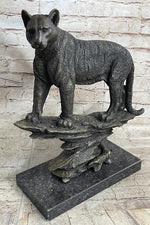 Mountain Lion Puma Panther Cougar Bronze Sculpture Statue Figure on Marble Base
