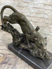 Tiger Bronze Sculpture Statue Figure on Marble Base Signed