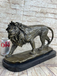 Load image into Gallery viewer, Lion Bronze Sculpture Statue Figure Handmade Art by Antoine Barye on Marble Base