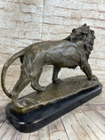 Load image into Gallery viewer, Lion Bronze Sculpture Statue Figure Handmade Art by Antoine Barye on Marble Base