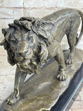 Load image into Gallery viewer, Lion Bronze Sculpture Statue Figure Handmade Art by Antoine Barye on Marble Base