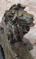 Load image into Gallery viewer, Standing Lion Bronze Sculpture – Detailed Wildlife Artwork on Marble Base