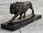 Male Lion Stalking Prey Bronze Sculpture Statue Signed Art on Marble Base