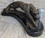 Waking Panther Mountain Lion Puma Big Cat Bronze Statue Sculpture on Marble Base