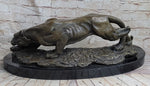 Waking Panther Mountain Lion Puma Big Cat Bronze Statue Sculpture on Marble Base