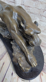 Waking Panther Mountain Lion Puma Big Cat Bronze Statue Sculpture on Marble Base