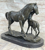 Horse & Foal Bronze Statue Sculpture Equestrian Stables Barn Decor Original Milo