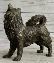 Pomeranian Breed Puppy Dog Bronze Figurine Figure Sculpture Statue Signed Art
