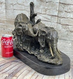 Hot Cast Bronze Sculpture Statue of Two Elephants on Marble Base